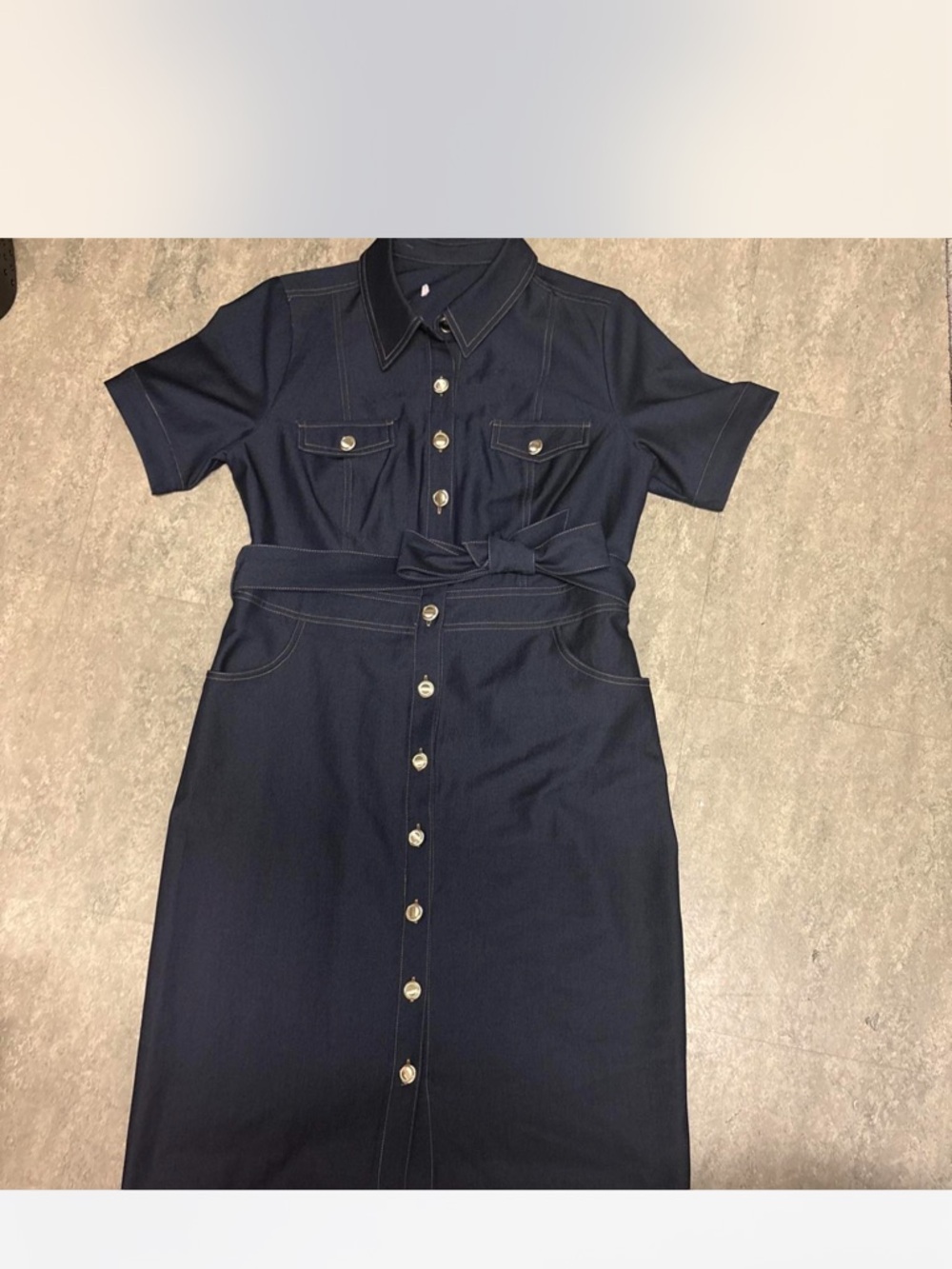 Zara Navy Short-Sleeve Shirt Midi Dress with Belt